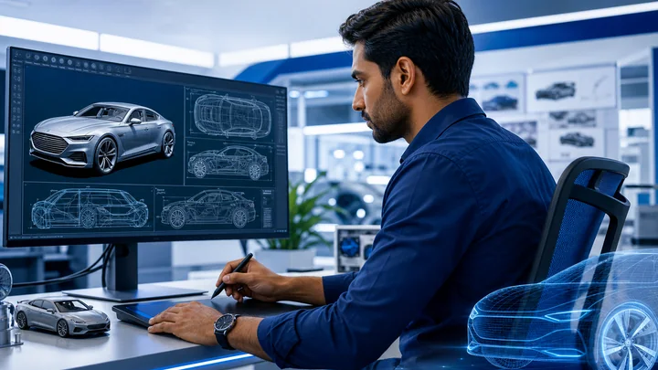 Automotive CAD drafting specialist at work